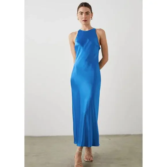 electric blue slip dress Shop Galore Electric Blue Bias Ruffle Slip Maxi Dress